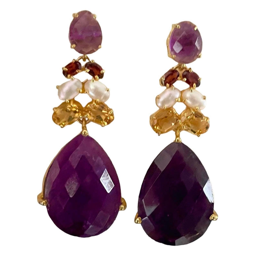 AMETHYST, CITRINE AND PEARL EARRING