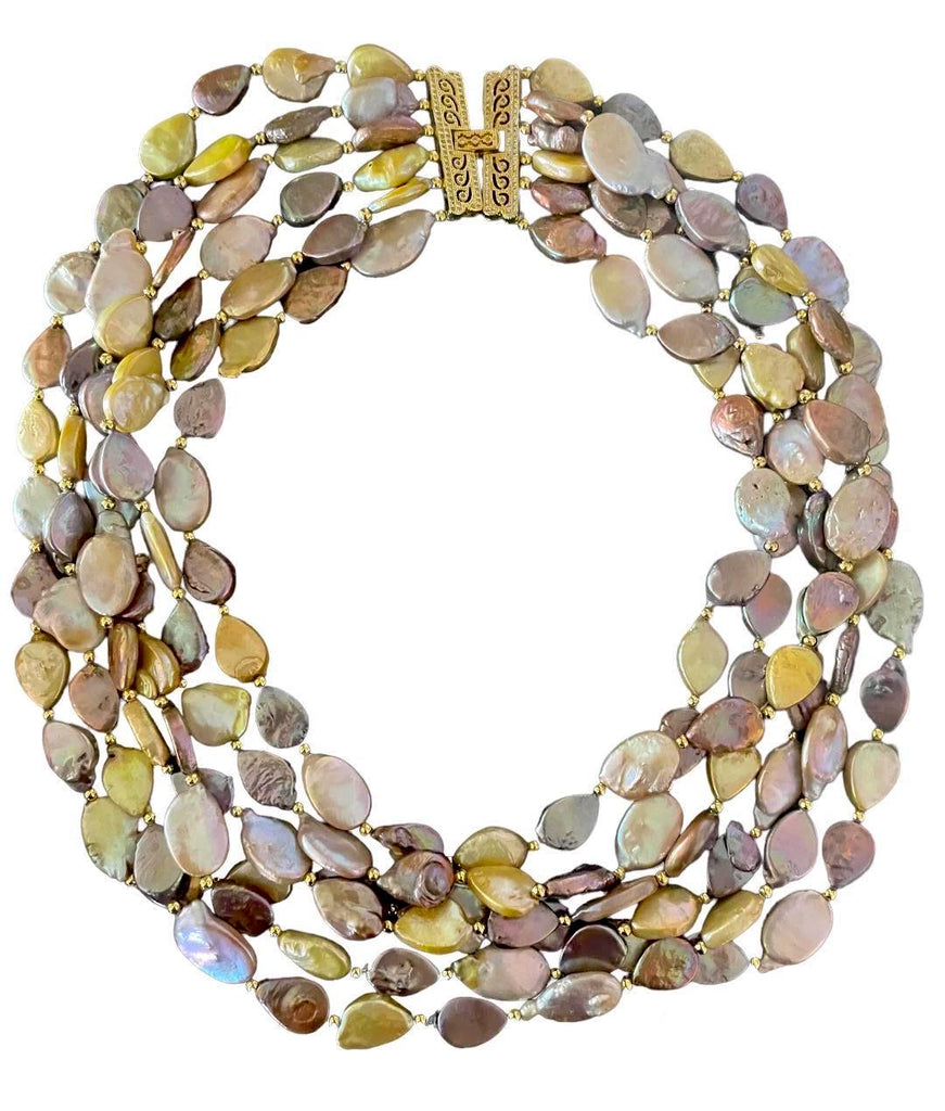 SIX TIER COIN PEARL NECKLACE ( LIGHT DEEP)