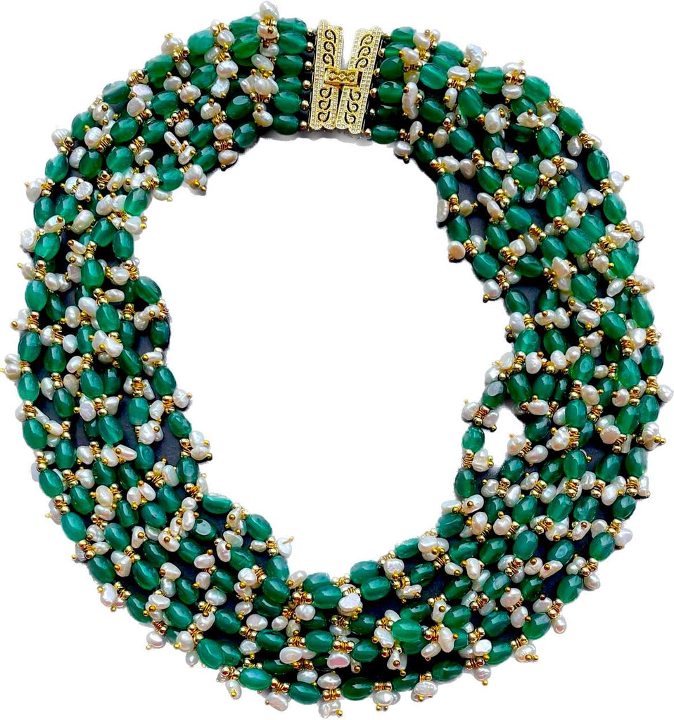 SIX TIER JADE AND PEARL NECKLACE
