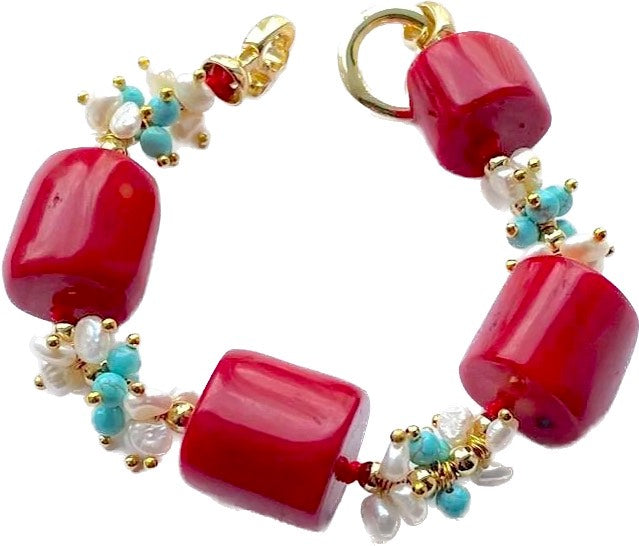 CHUNKY CORAL WITH TURQUOISE BRACELET