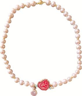 PEACH AGATE AND PEARL NECKLACE