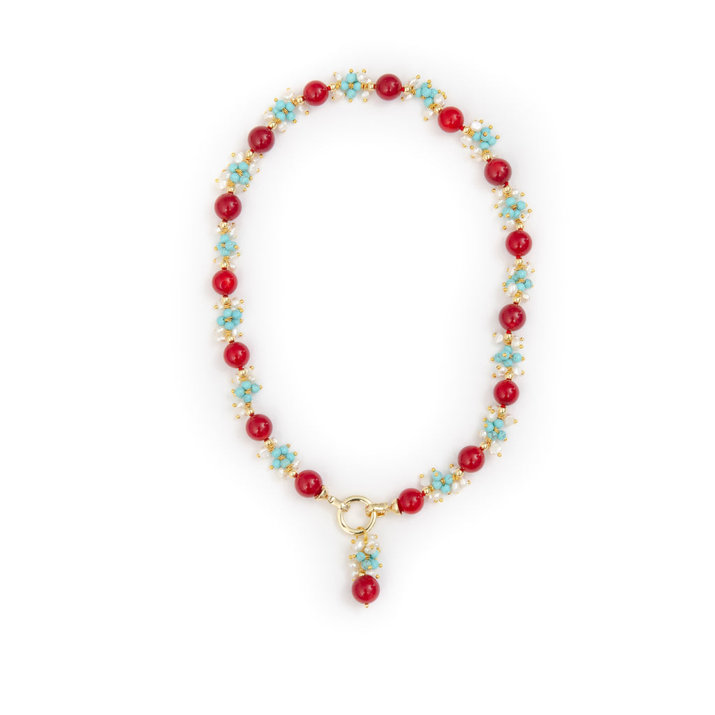 CORAL AND PEARL WITH DROP NECKLACE