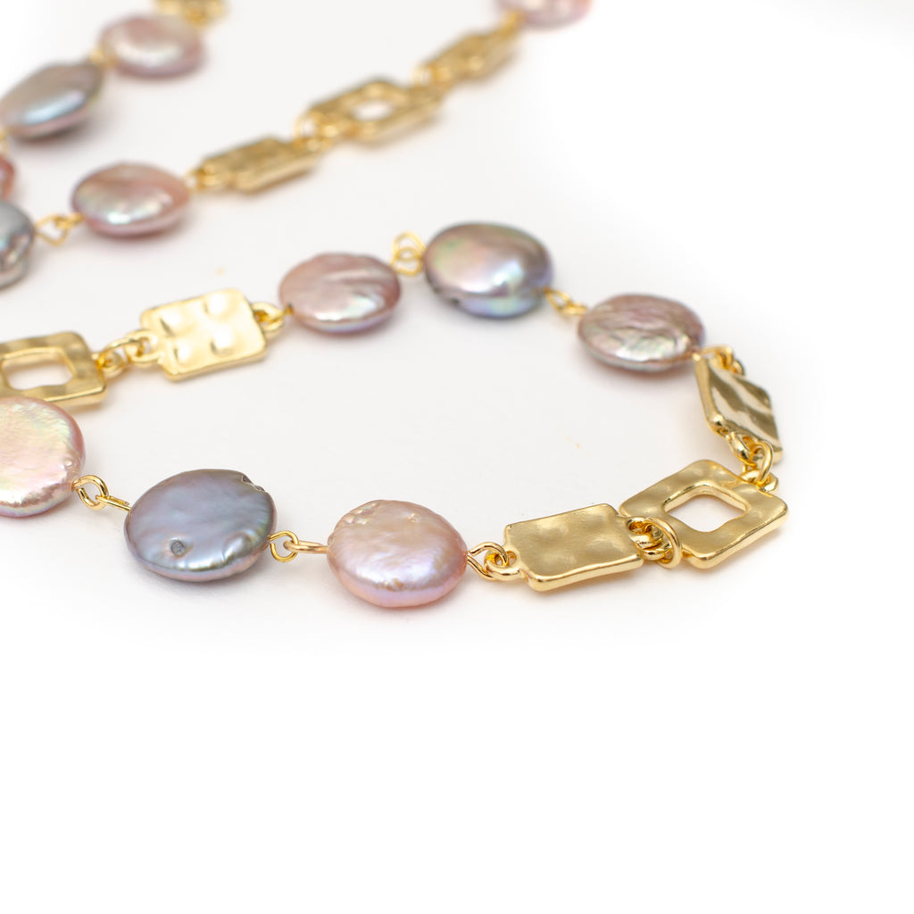 NINI FLAT GOLD WITH GREY AND PINK PEARL