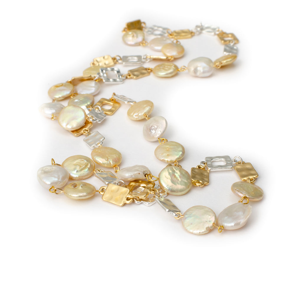 NINI FLAT IN GOLD AND SILVER WITH GOLD AND WHITE PEARL