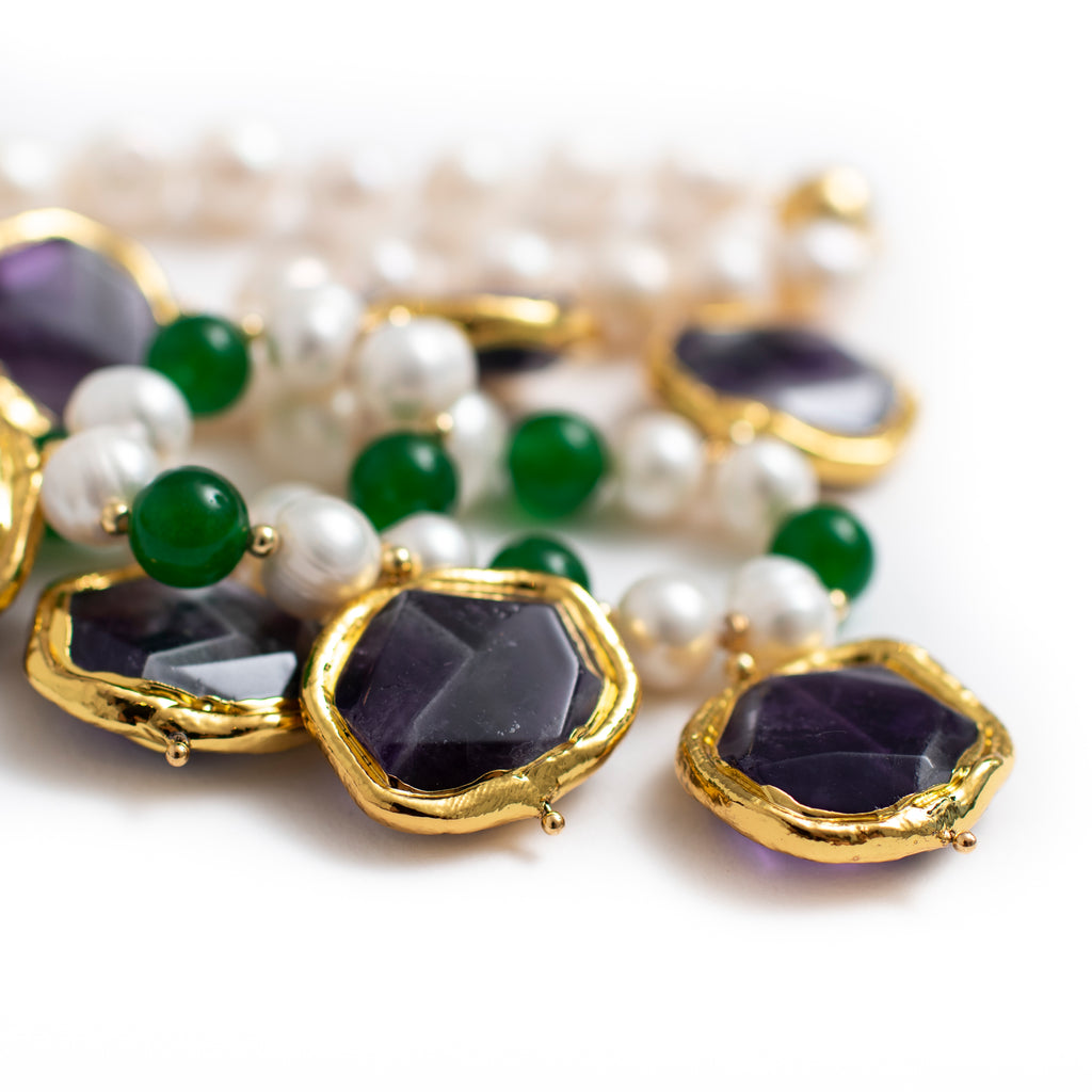 AMETHYST, JADE AND PEARL NECKLACE