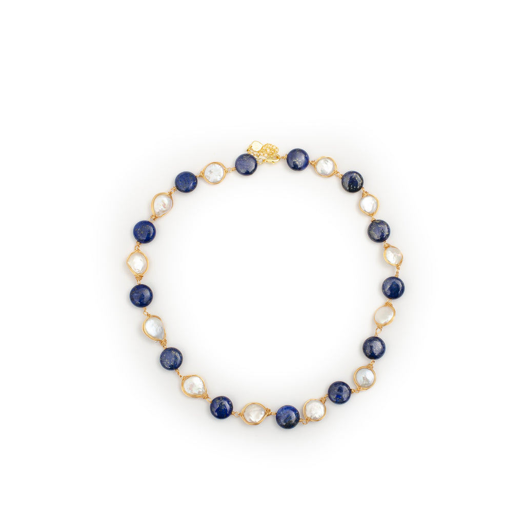 LAPIS AND WHITE COIN PEARL NECKLACE