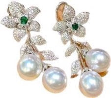 FLORAL ZIRCONIA AND JADE PEARL EARRING