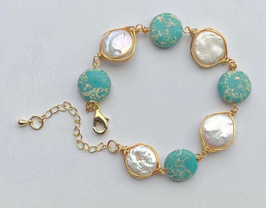 ZEVAR BRACELET WITH PEARL AND TURQUOISE