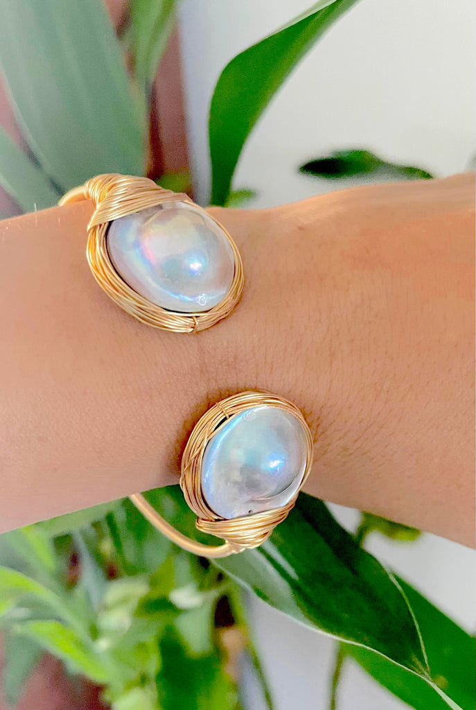 BLUE MABE PEARL BANGLE IN GOLD