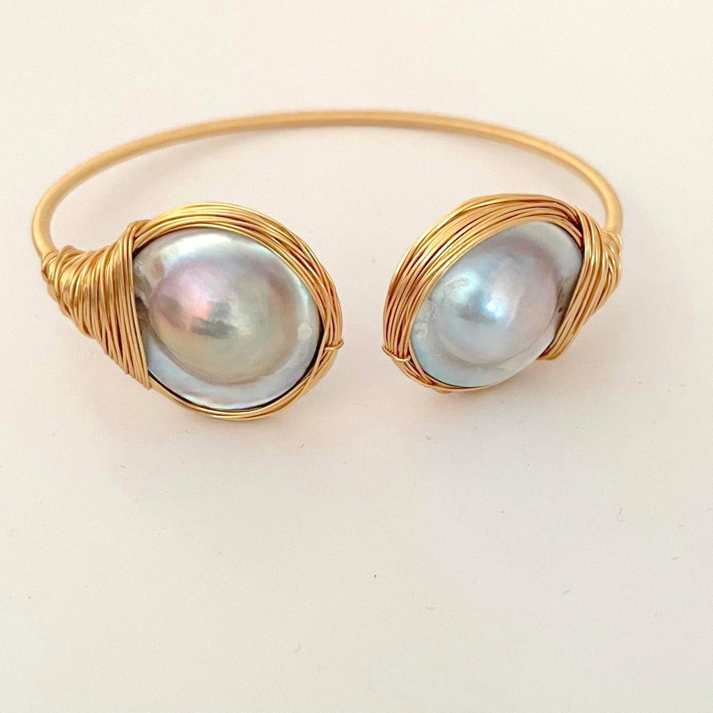 BLUE MABE PEARL BANGLE IN GOLD