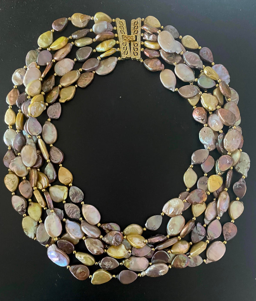 SIX TIER COIN PEARL NECKLACE ( LIGHT DEEP)