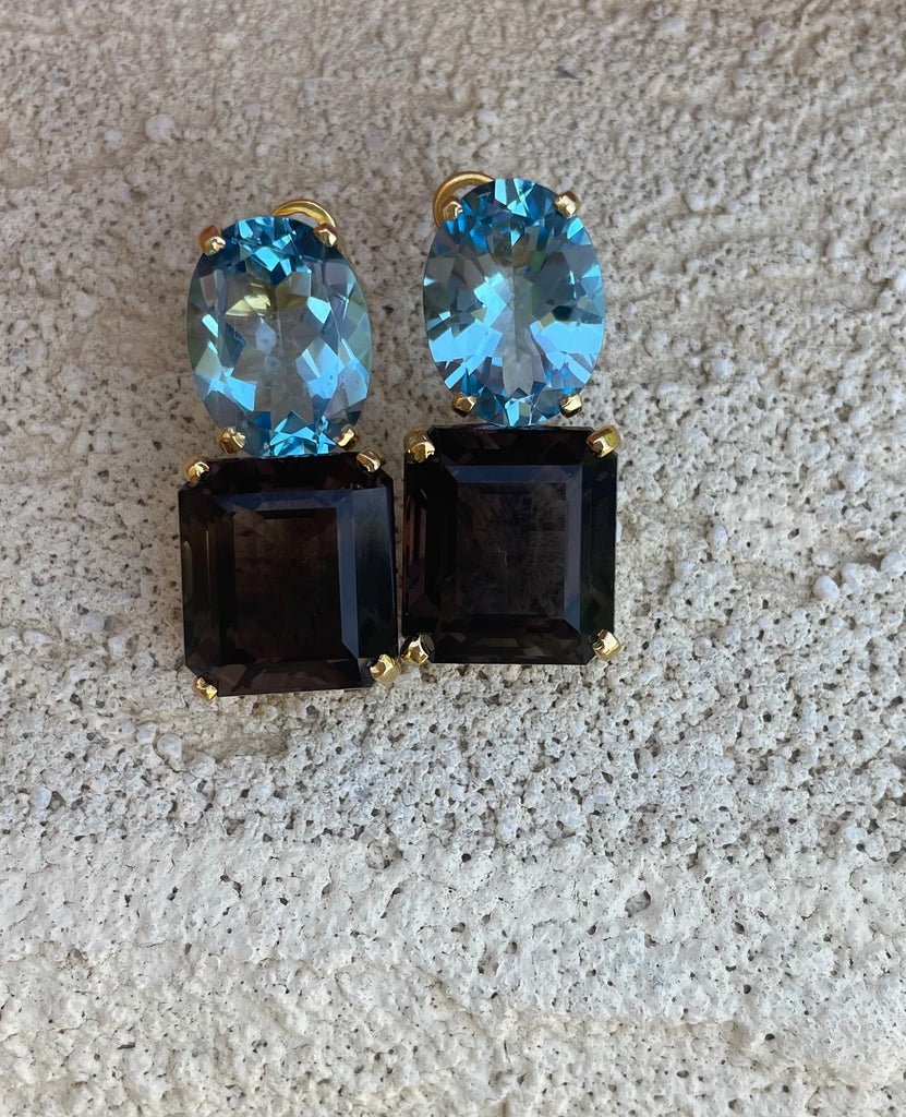 AQUA MARINE AND ONYX EARRINGS