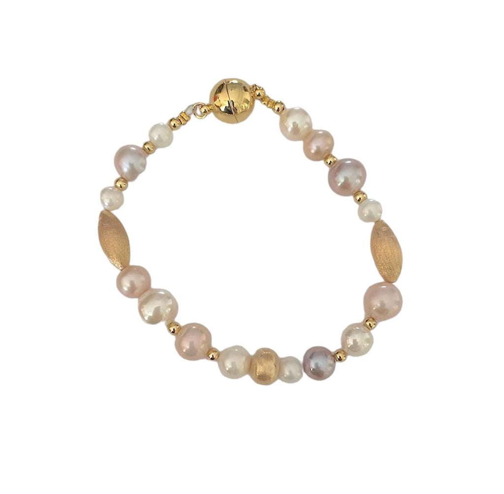 PEARL BRACELET WITH GOLD BEADS-PASTEL