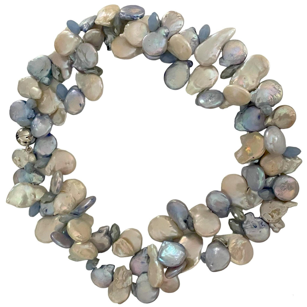 TWO TIER COIN PEARL NECKLACE-BLUE