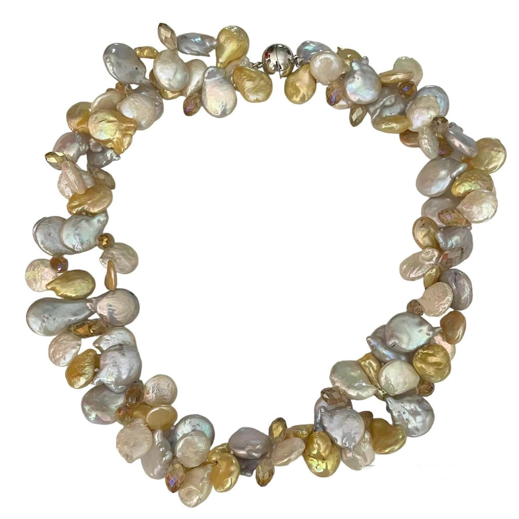 TWO TIER COIN PEARL NECKLACE-GOLD