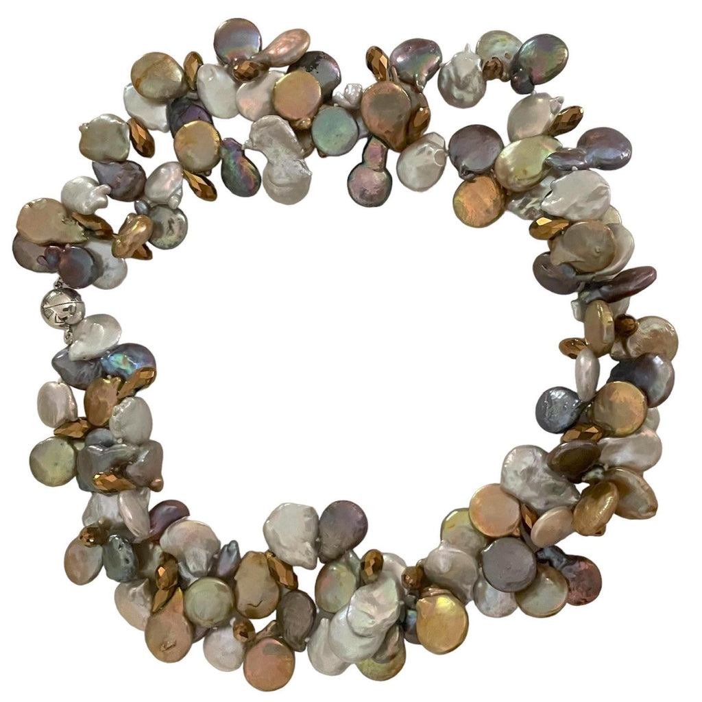 TWO TIER COIN PEARL NECKLACE-DEEP SHADES