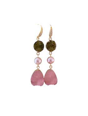 CULTURED DRUZY AND PINK PEARL EARRING