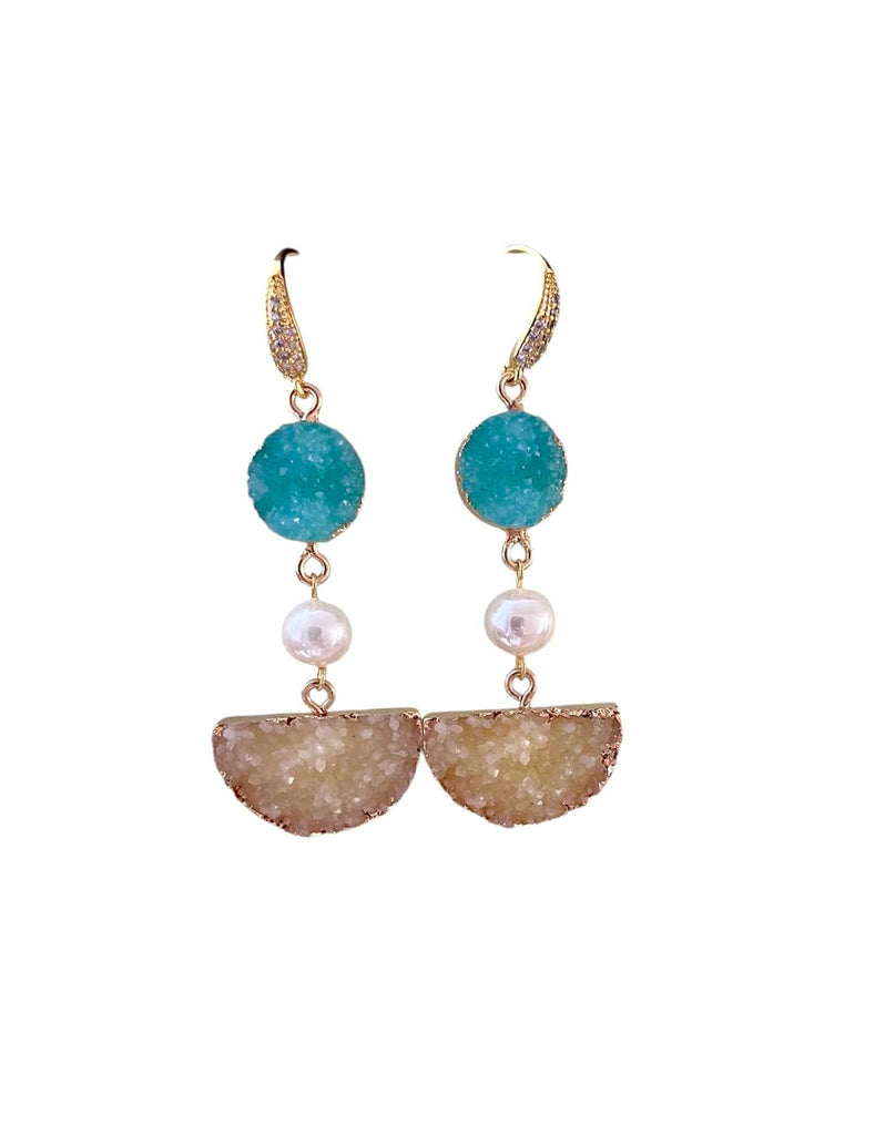 TURQUOISE AND GOLD DRUZY EARRING