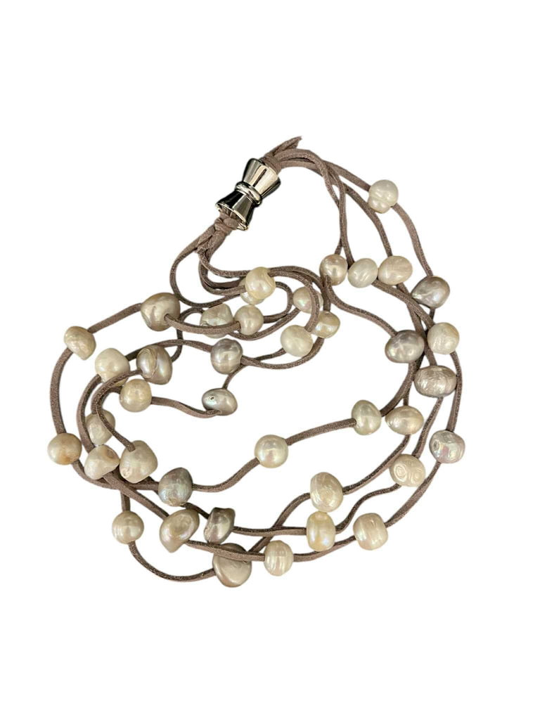 LIGHT BROWN WITH MULTI PASTEL PEARL NECKLACE