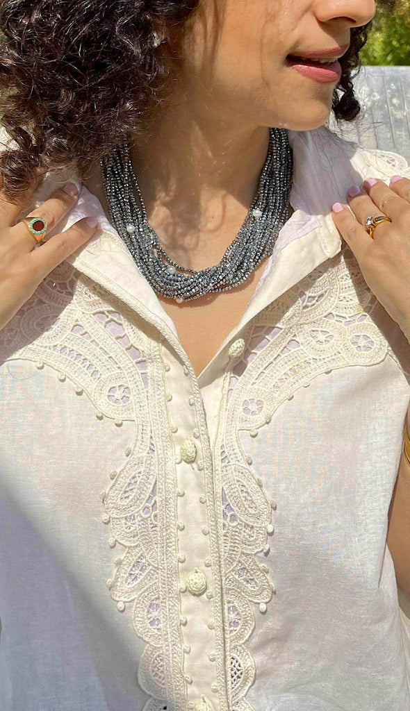 PEWTER CRYSTAL AND PEARL NECKLACE