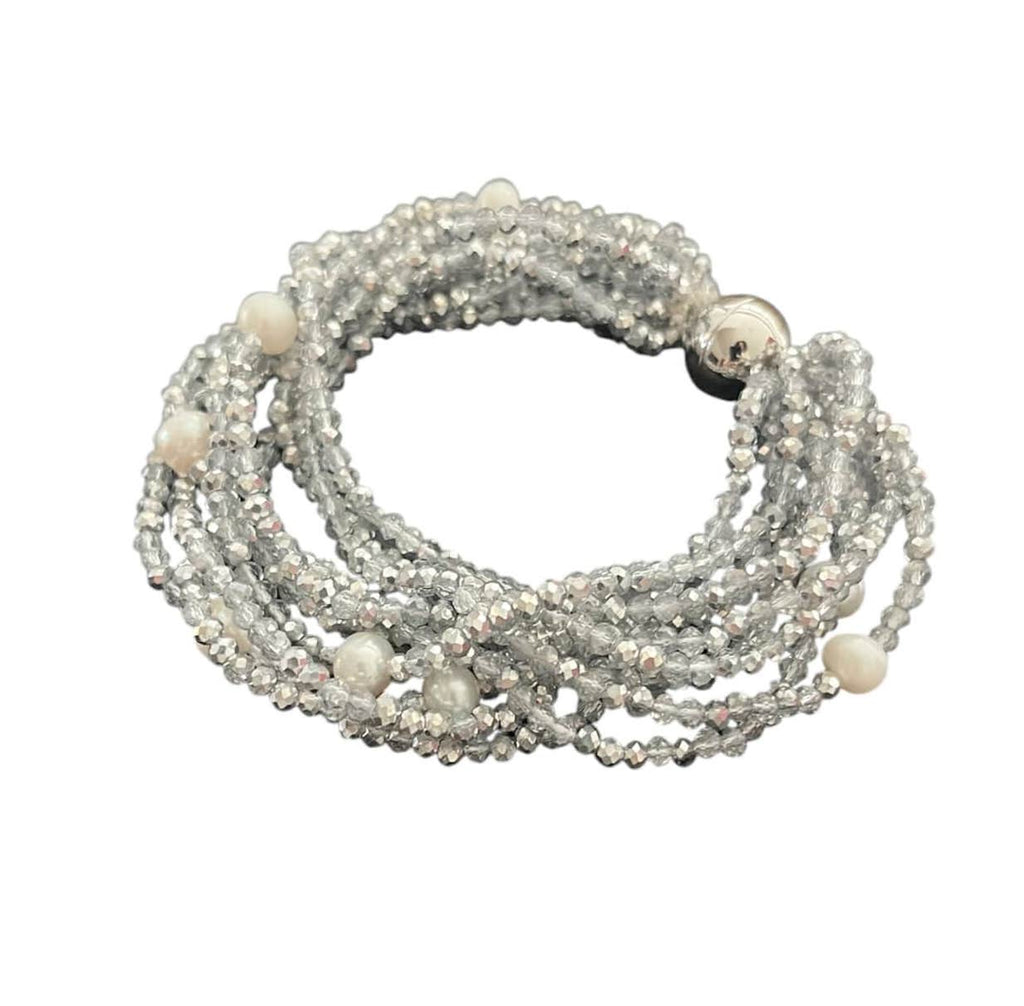 SILVER CRYSTAL AND PEARL BRACELET
