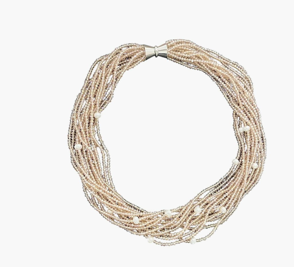 PEACH CRYSTAL AND PEARL NECKLACE