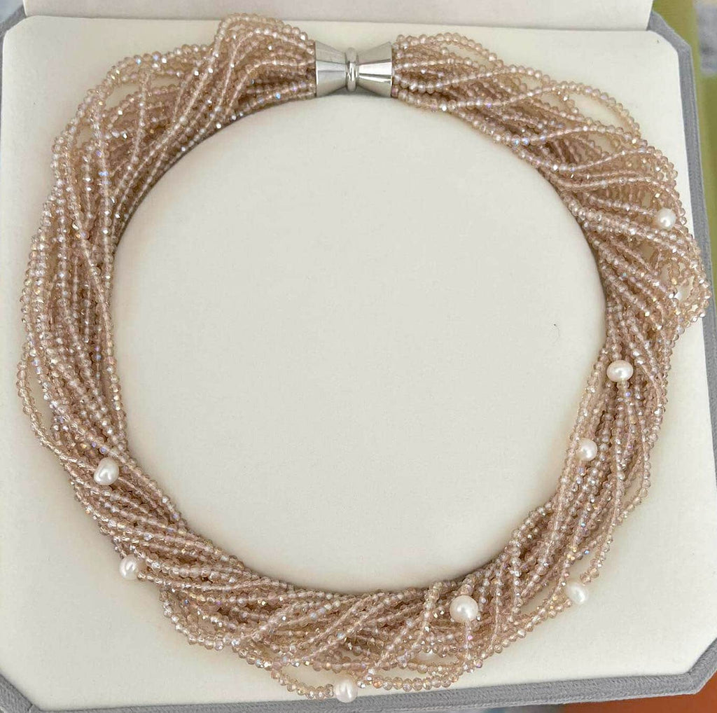 PEACH CRYSTAL AND PEARL NECKLACE