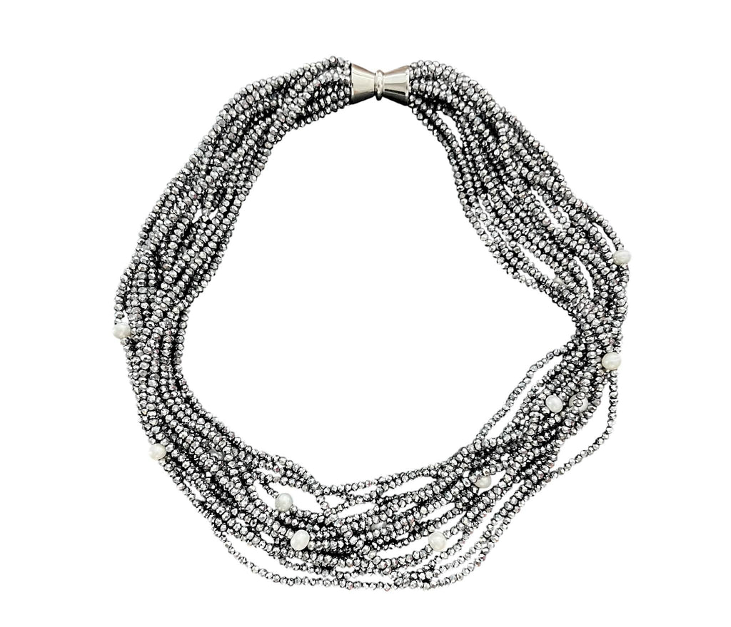 PEWTER CRYSTAL AND PEARL NECKLACE