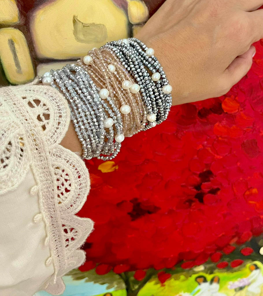 SILVER CRYSTAL AND PEARL BRACELET