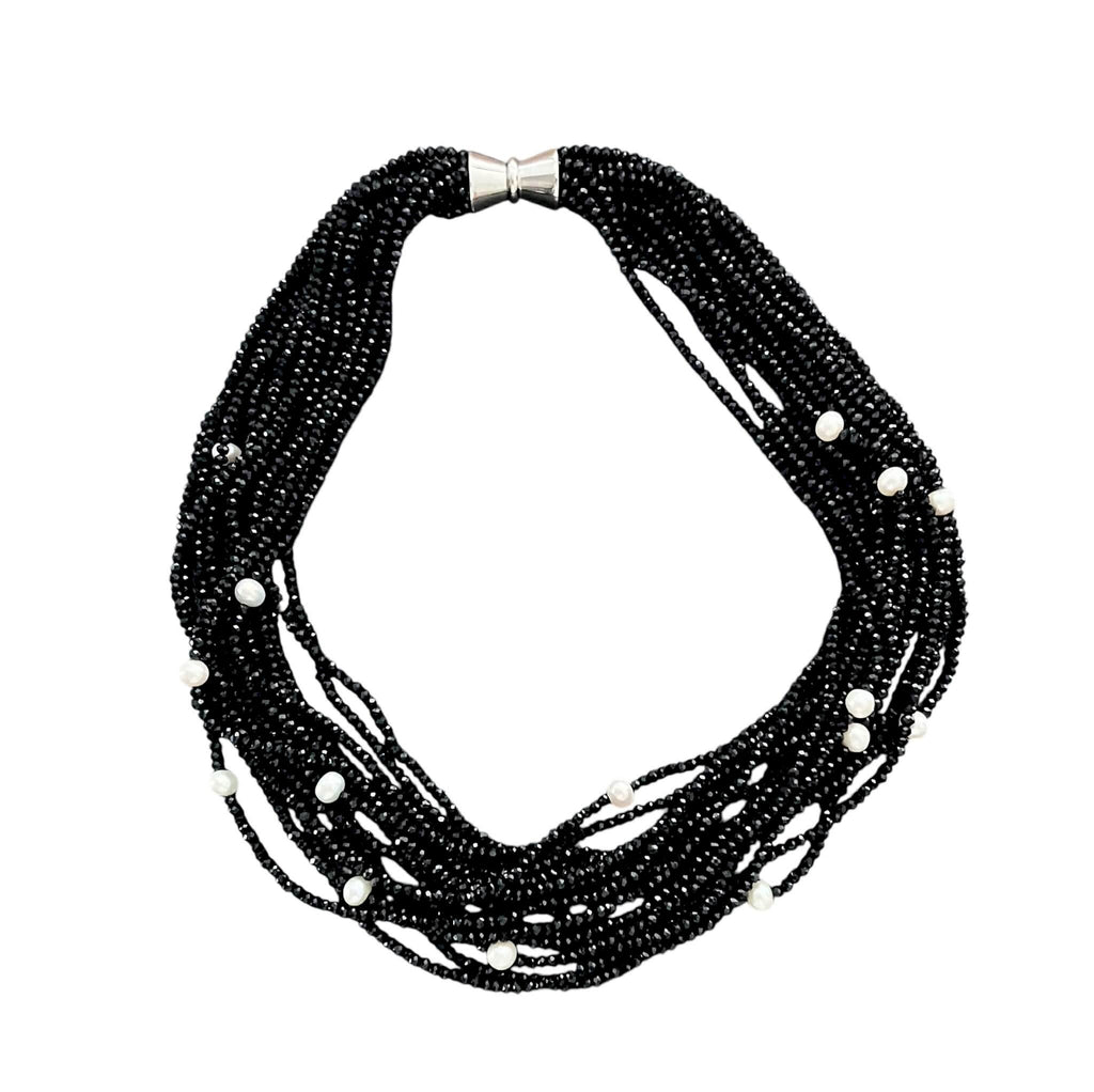 BLACK CRYSTAL AND PEARL NECKLACE