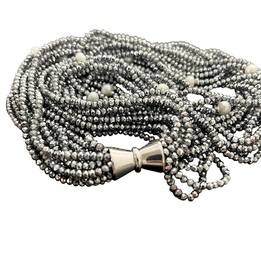 PEWTER CRYSTAL AND PEARL NECKLACE