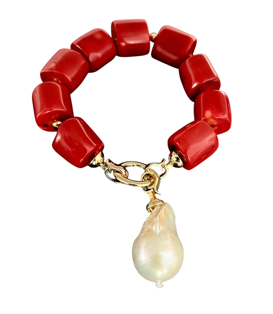 CORAL BRACELET WITH BAROQUE DROP