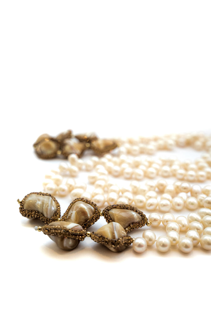 SHELL AND PEARL SCARF NECKLACE