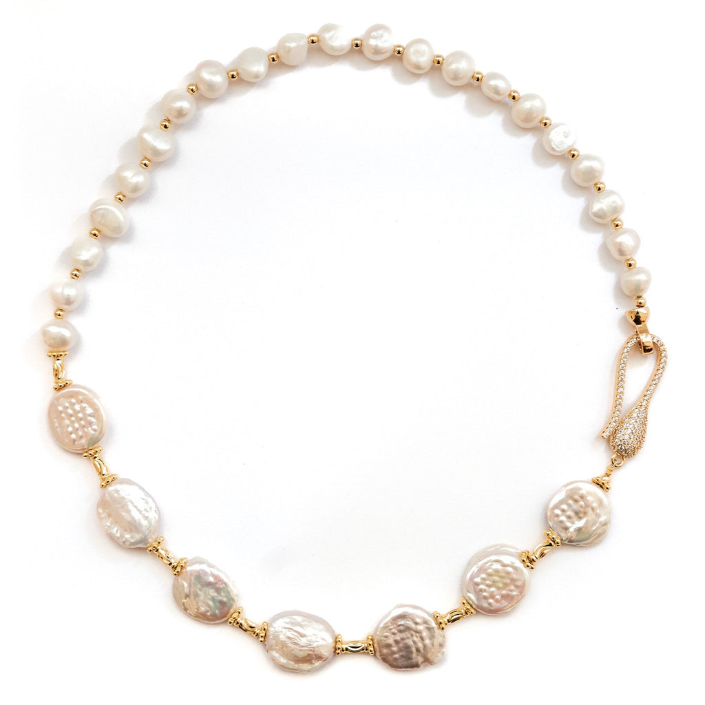 DUAL COIN AND ROUND PEARL NECKLACE