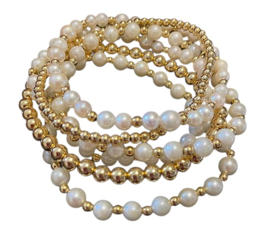PEARL AND GOLD STACKABLE BRACELET SET