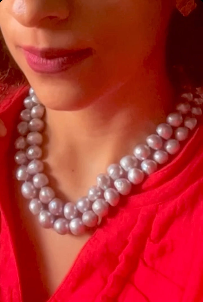 TWO TIER GREY PEARL NECKLACE