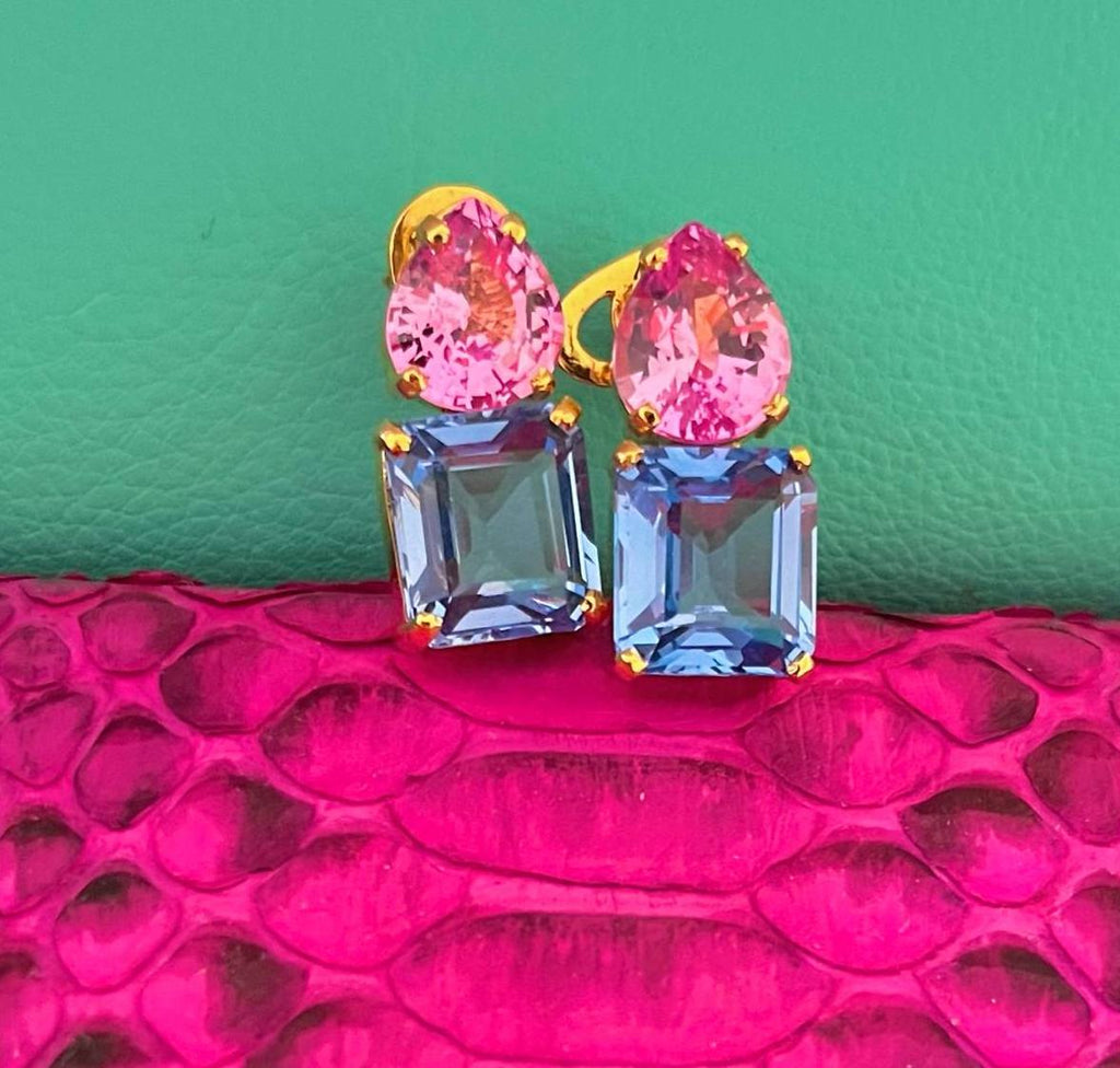 PINK TOURMALINE AND BLUE TOPAZ EARRINGS
