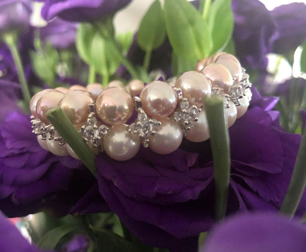 PINK AND WHITE PEARL BRACELET WITH ZIRCONIA