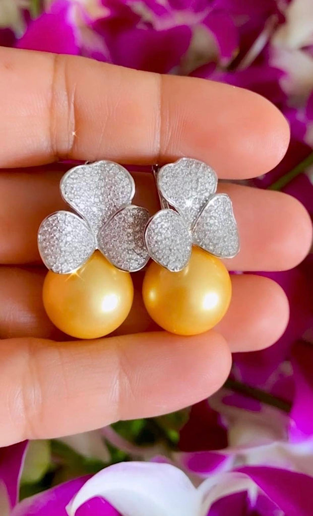 GOLD PEARL WITH FLORAL ZIRCONIA