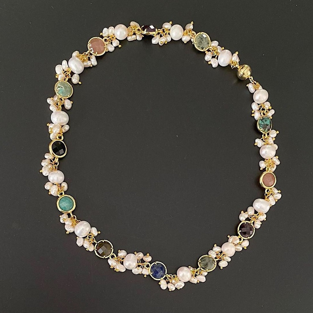 MULTI STONE AND PEARL NECKLACE(SHORT)