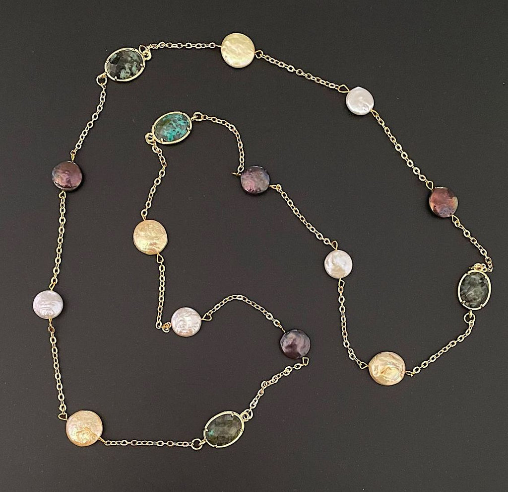 MULTI COIN PEARL WITH TURQUOISE NECKLACE
