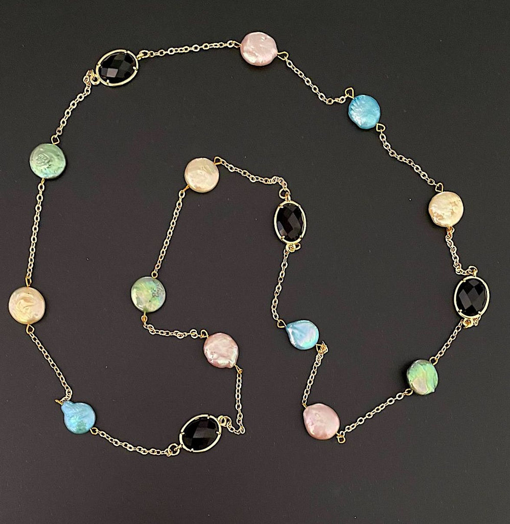 MULTI COIN WITH ONYX NECKLACE