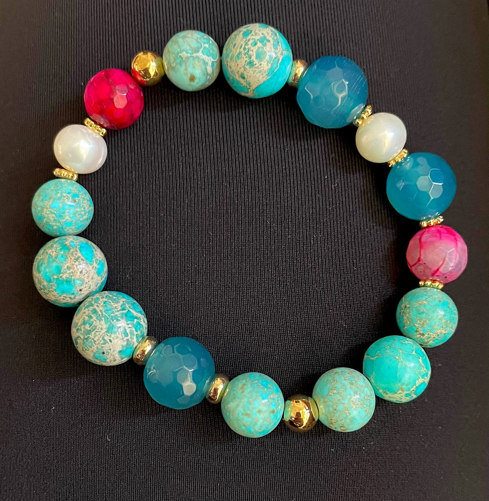 TURQUOISE AGATE AND PEARL BRACELET-B