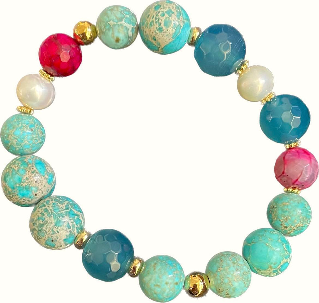 TURQUOISE AGATE AND PEARL BRACELET-B