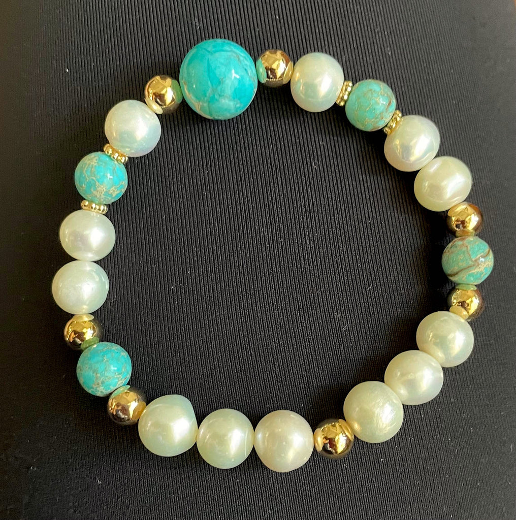TURQUOISE AND PEARL BRACELET-D