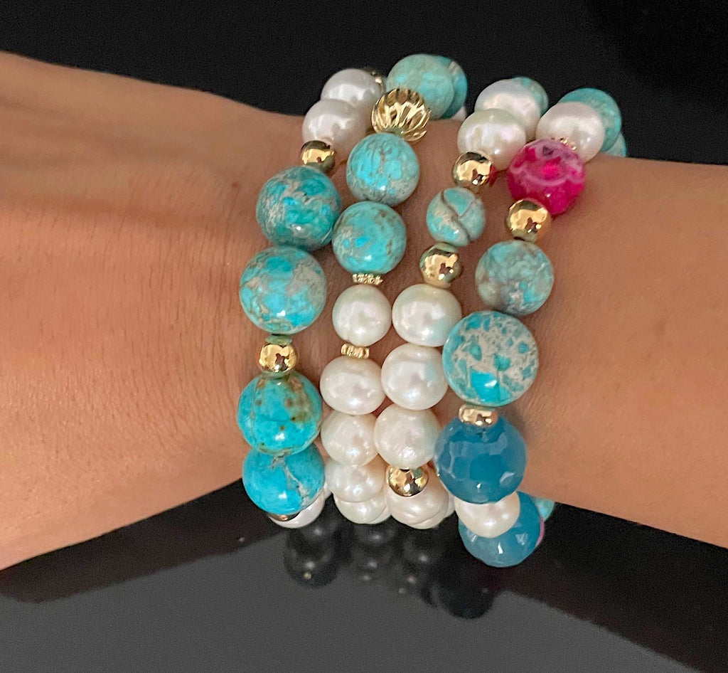 TURQUOISE AND PEARL BRACELET-D