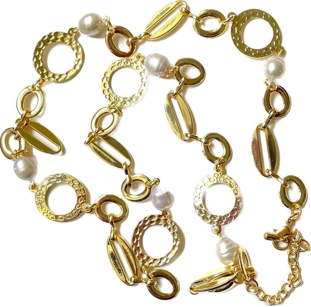 GOLD LOOP WITH SILVER PEARL NECKLACE