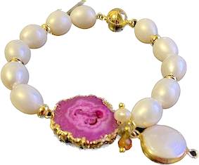 PINK AGATE AND PEARL BRACELET