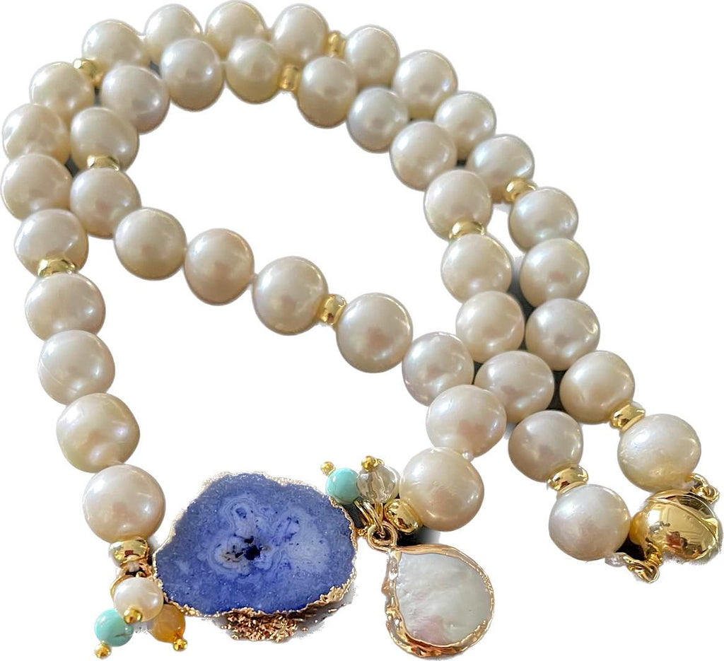 BLUE AGATE AND PEARL NECKLACE