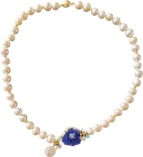 DEEP BLUE AGATE AND PEARL NECKLACE